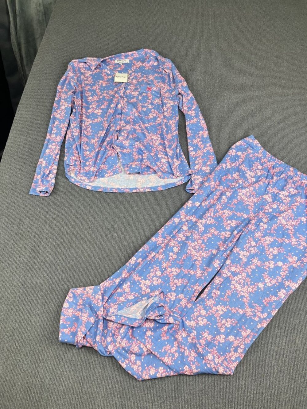 Encore Karen Neuburger Floral Pajama Set XL Blue & Pink Long Sleeve & Pants NWT